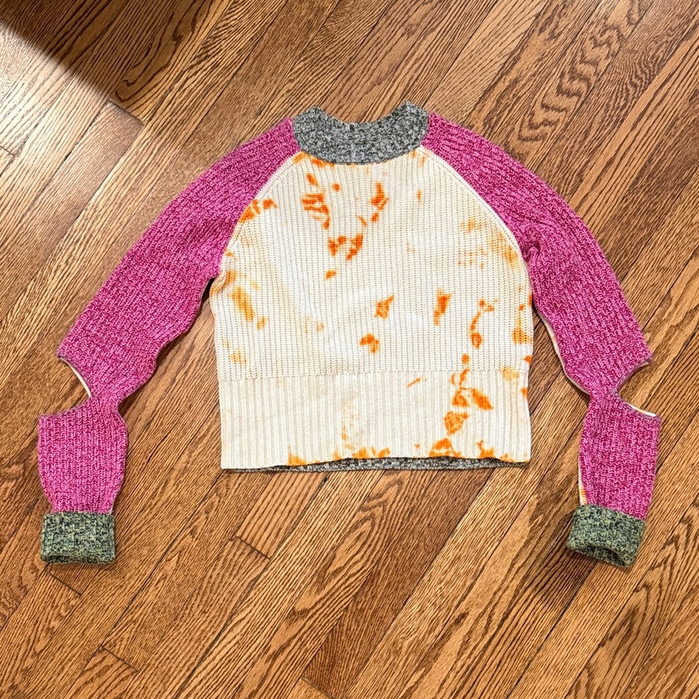 Cashmere and Wool Pink, Green, and Cream Women's Sweater